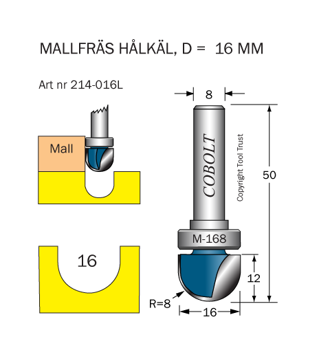 Mallfras Halkal R 8 D 16 L 12 Tl 50 S 8 Tool Trust Ab